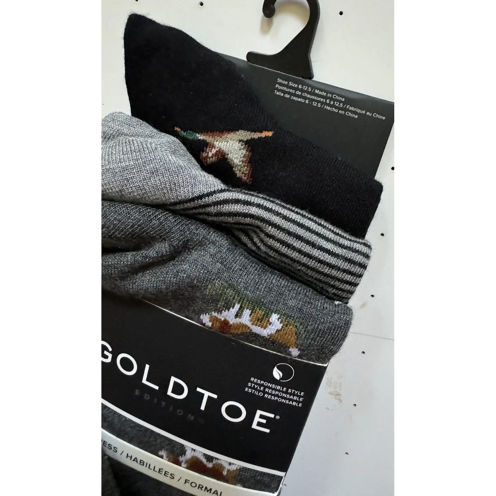 GOLDTOE Dress Socks Men Size 6-12.5 Dogs Ducks Striped‎ Crew 3pk NEW